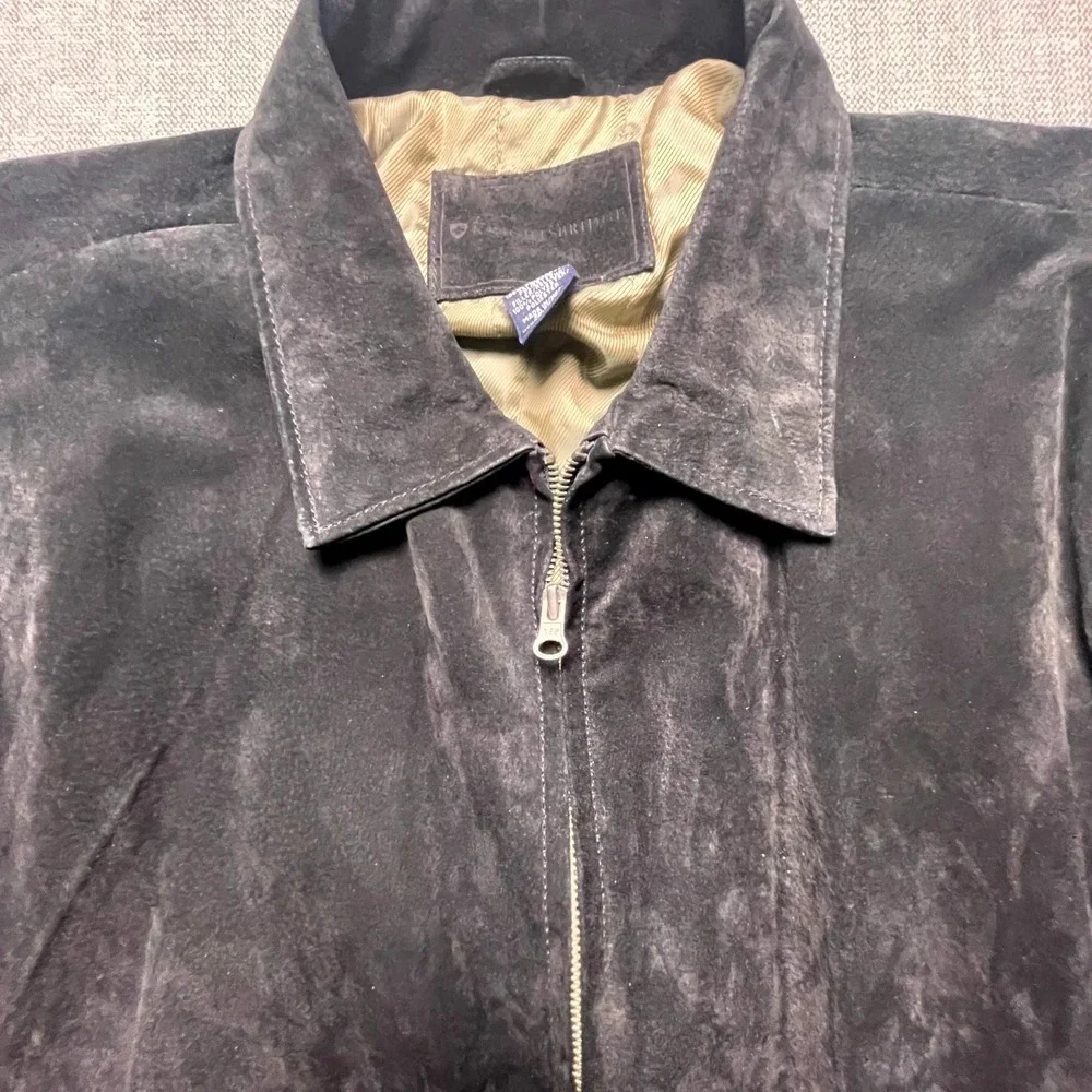 Knightsbridge Leather Jacket Mens XL Black Full Zip Suede Collared Classic 593